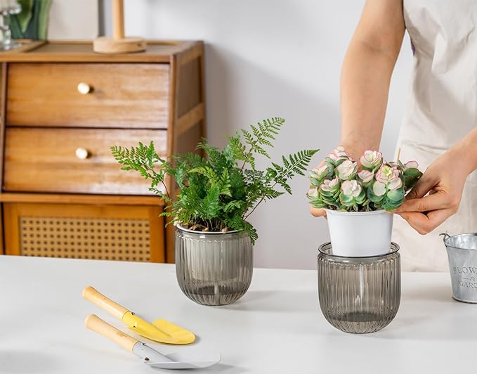 Melphoe Self Watering Pots for Indoor Plants Planter, 4.3 Inch 2 Pack Planters - Image 3