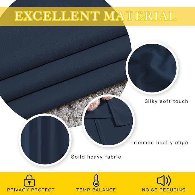 NICETOWN Navy Blue Blackout Room Divider Curtains 90 inch Length, Grommet - Image 4
