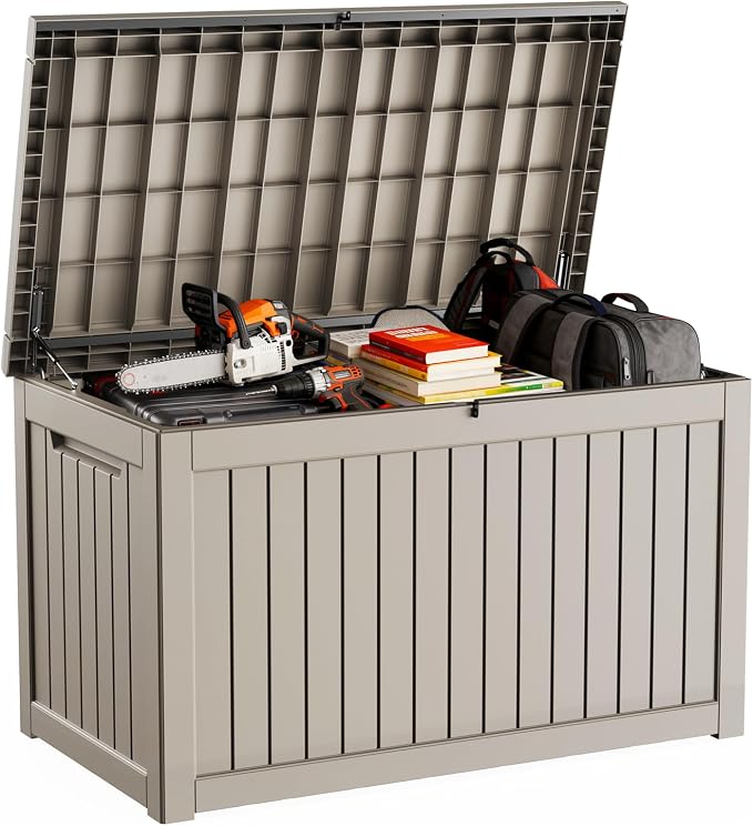 DRATO 280 Gallon Deck Box, Waterproof Resin Large Outdoor Storgae Box by DRATOprovidesawarmandcozy