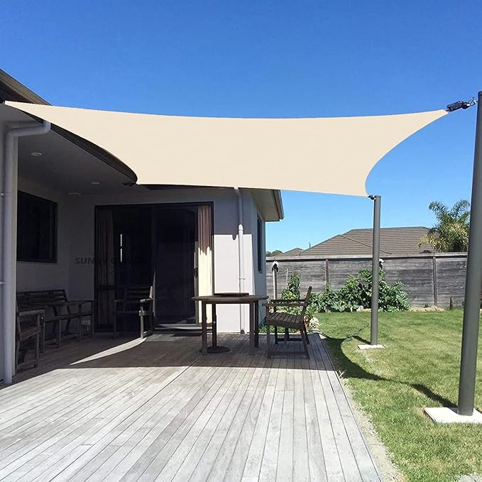 SUNNY GUARD Custom Size 8'x16' Butter Cream Sun Shade Sail Rectangle UV Block by SUNNYGUARD