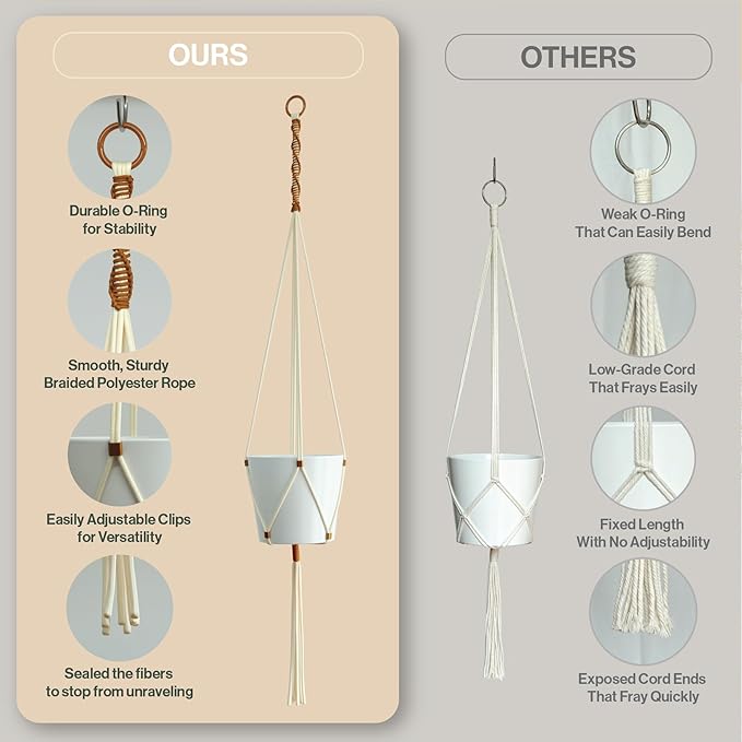 Macrame Plant Hanger Polyester Rope 42 Inch Outdoor Indoor Adjustable Hanging - Image 5