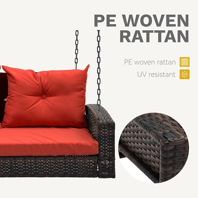 DWVO Hanging Porch Swing Chair Outdoor Wicker Rattan Patio Swing Lounge 2 Seats - Image 5