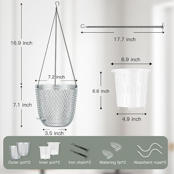 QCQHDU Self Watering Hanging Pots, 2 Pack 7.2 Inch Hanging Planters - Image 3