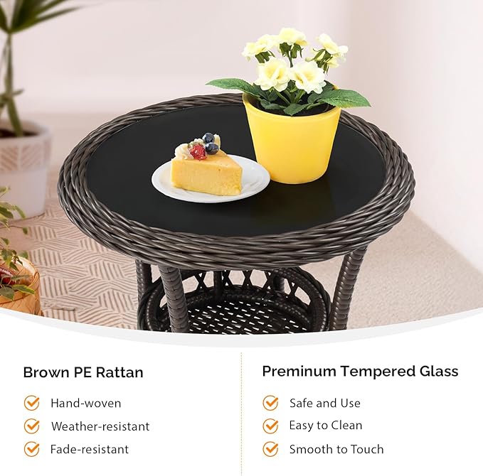VINGLI Outdoor Wicker Side Table, Patio Side Tables - Image 6