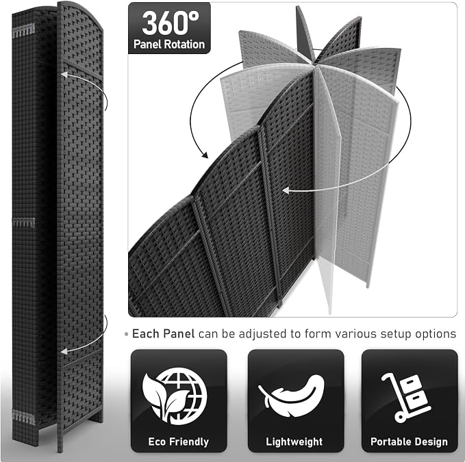 Sorbus 8-Panel Black Room Divider - Image 7