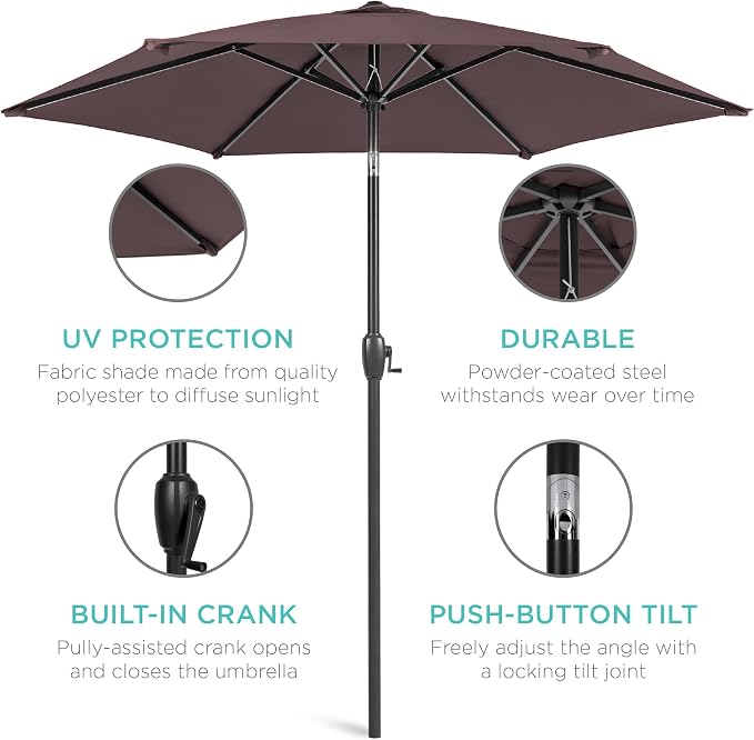 Best Choice Products 7.5ft Heavy-Duty Round Outdoor Market Table Patio Umbrella - Image 5