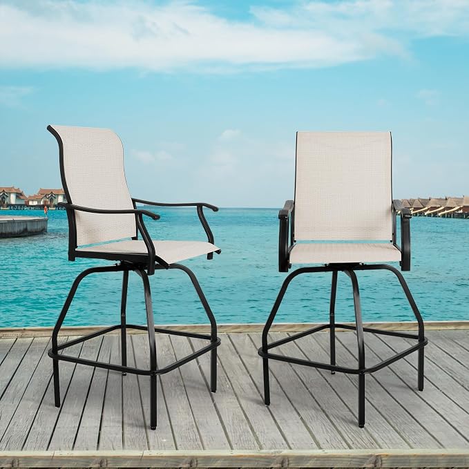 LEVELEVE Patio Bar Set 2pcs Swivel Bar Stools Outdoor Bistro Textilene by Enjoyyourlife