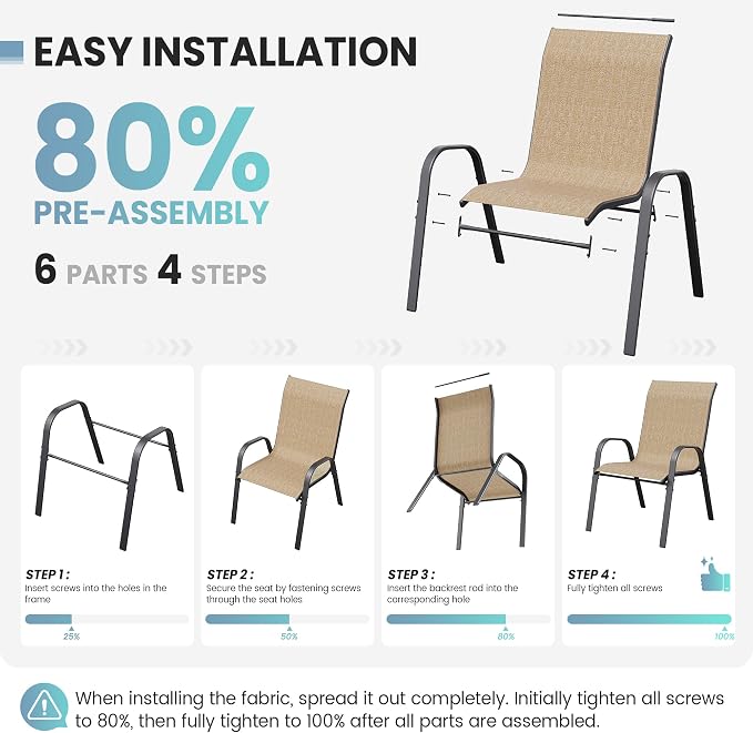 Patio Dining Chair Set of 6, Outdoor Stackable Dining Chairs High Back - Image 8