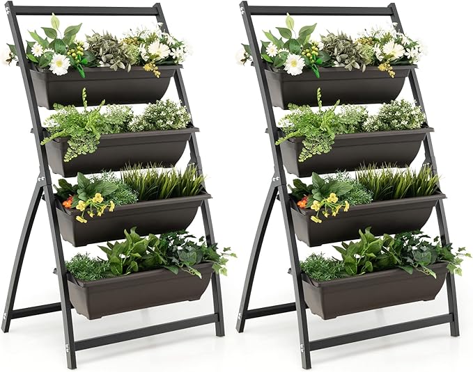 Giantex 2 Pcs 4.1FT Vertical Raised Garden Bed, 4-Tier Elevated Planter Box w/4 by Giantex