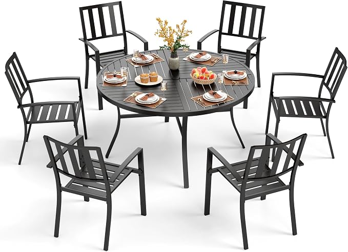 PHI VILLA 7 Pieces Outdoor Round Dining Set by PHIVILLAThepioneerofcomfortablehouseholdsupplies
