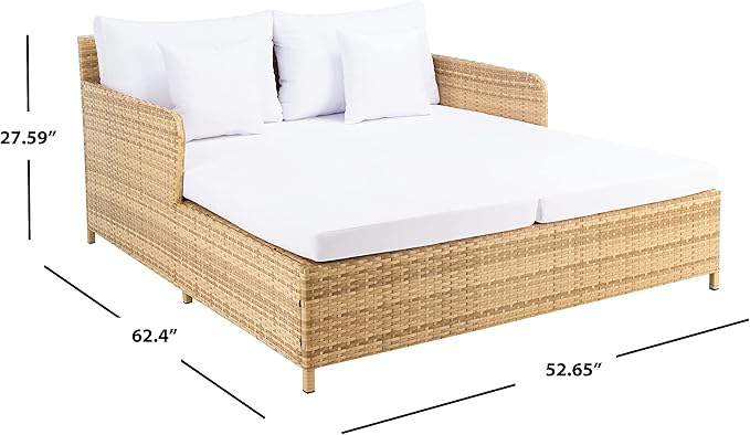 SAFAVIEH Outdoor Collection Cadeo Natural/White Cushion Daybed PAT7500D - Image 3