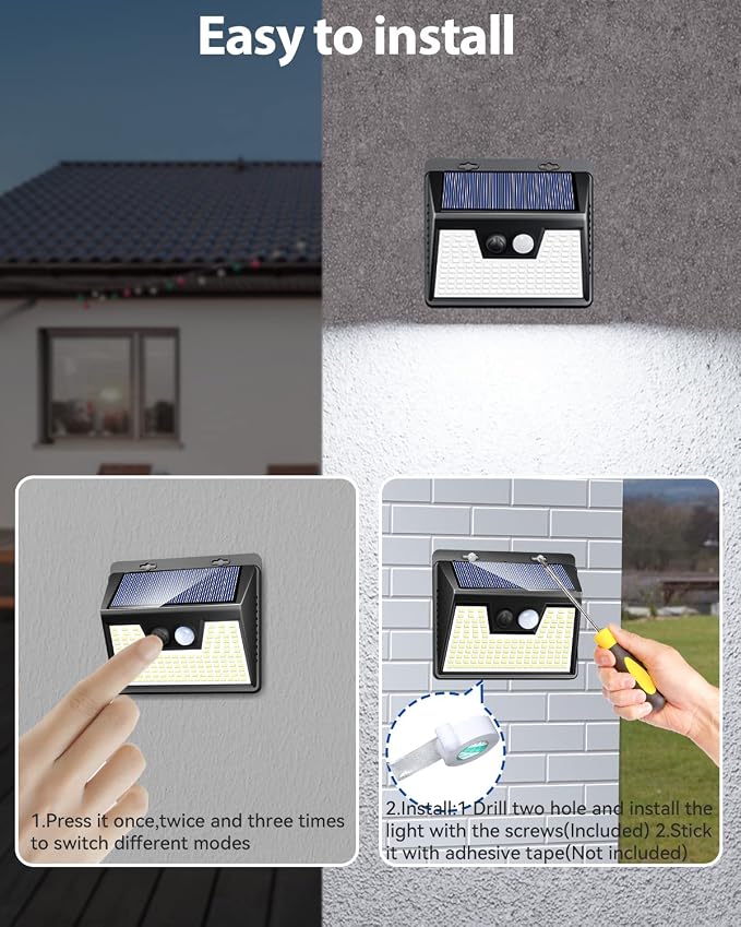Peasur 140LED Solar Powered Lights Outdoor Waterproof, 3 Packs Motion Sensor - Image 8