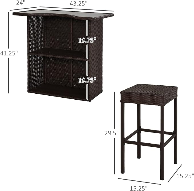 Outsunny 5 Pcs Rattan Wicker Bar Set, High Top Outdoor Table and Chairs - Image 8