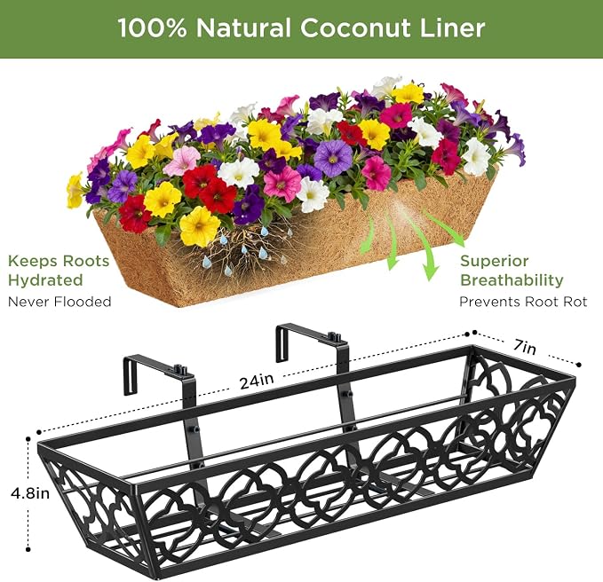 Y&M 24-Inch Window Planter Box 2Pcs Iron Deck Railing - Image 3