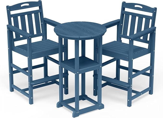 Outdoor Bistro Bar Set, Patio High Top Table and Bar Height Tall Adirondack - Image 9