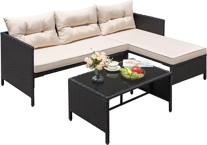 Greesum 3 Piece Patio Furniture Set Outdoor Wicker Rattan Sectional Sofa - Image 2