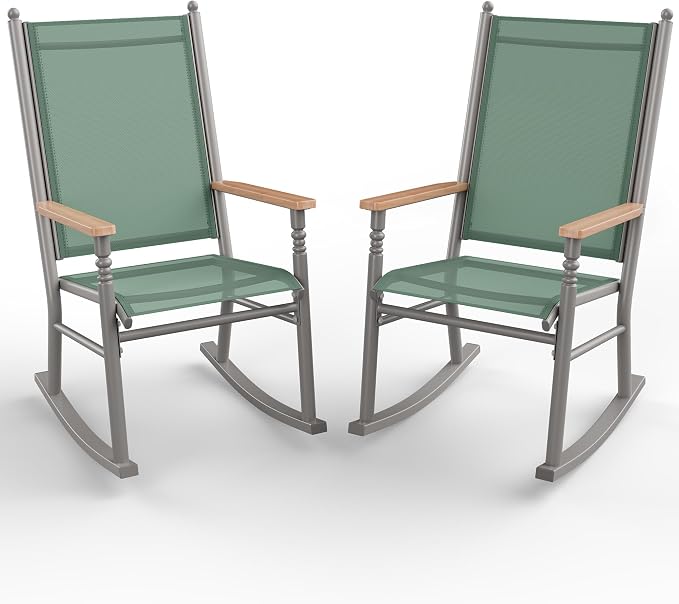 Shintenchi 2 Pcs Outdoor Rocking Chairs Set, Upgraded High Back Patio Rocking by Shintenchi