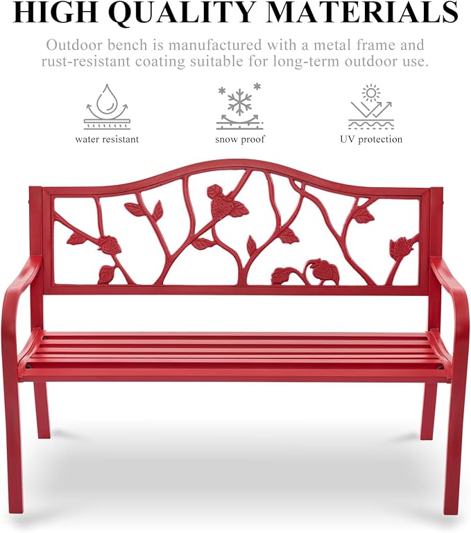 50" Outdoor Garden Bench, Cast Iron Metal Outdoor Benches Weatherproof - Image 5