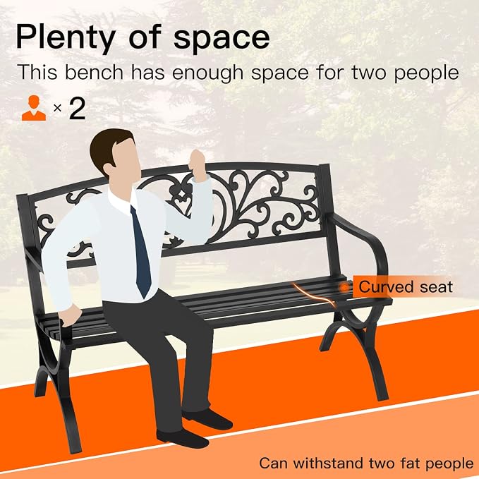 Patio Garden Bench 50 inch Outdoor Metal Loveseat Chairs - Image 5