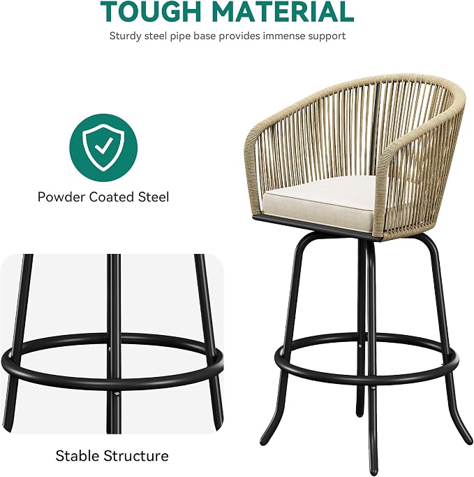 YITAHOME Counter Height Bar Stools Set of 2, Outdoor Bar Stools - Image 5
