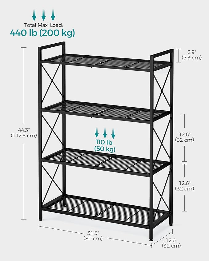 SONGMICS 4-Tier Metal Storage Rack, Shelving Unit - Image 3