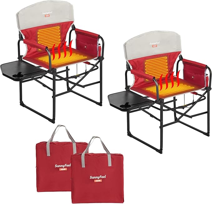 SUNNYFEEL Heated Camping Directors Chair, Heavy Duty, Oversized Portable by SunnyFeelCamping