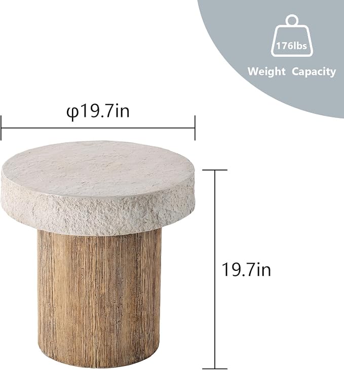 COSIEST Outdoor Medium Side Table, Patio Coffee Table, 19.7 inches Round MgO - Image 3