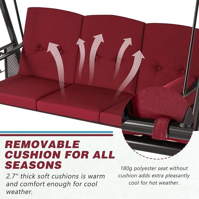 AECOJOY Outdoor Porch Swing, 3-Seat Porch Swing - Image 3