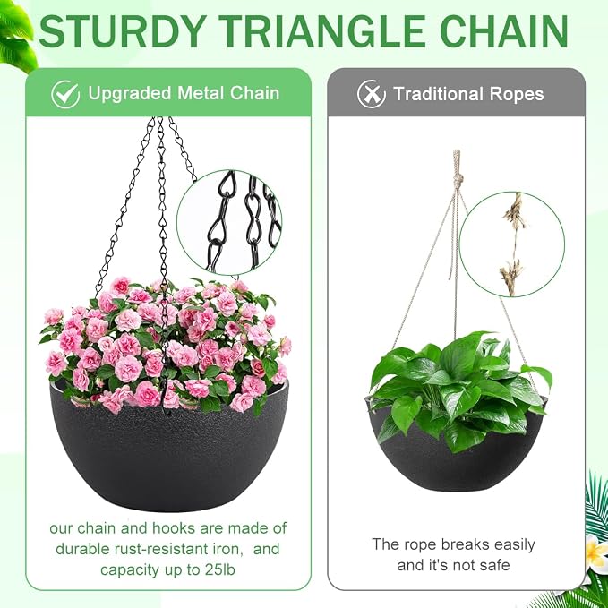10 inch Hanging Planters for Indoor Plants, 2 Pack Planters for Outdoor Plants - Image 2