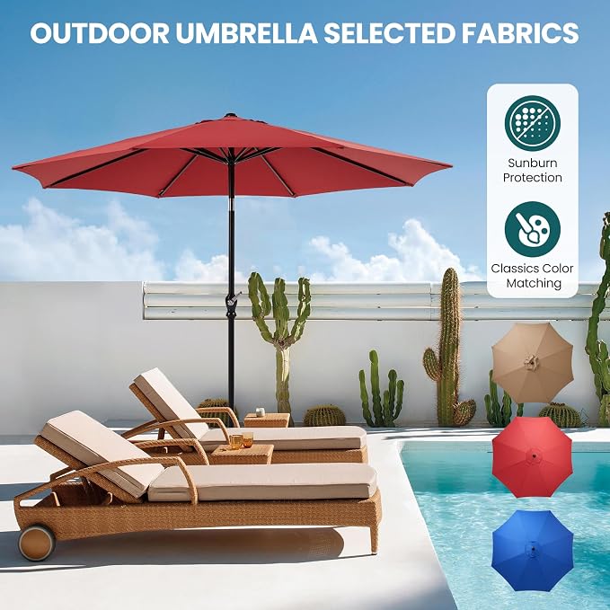 OLIXIS 9ft Patio Umbrella with Tilt and Crank Button & 8 Sturdy Ribs Waterproof - Image 3