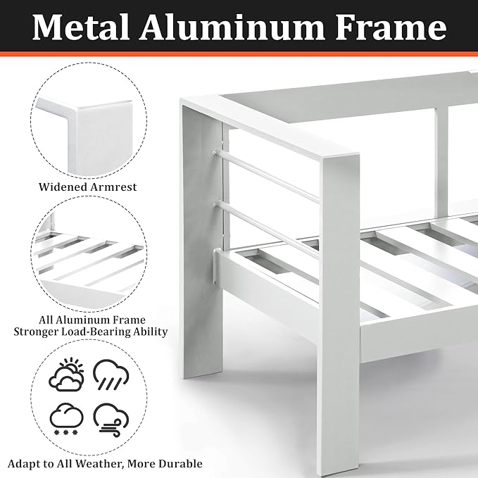 Kiss the Water Outdoor Patio Furniture Loveseat Sofa, All-Weather Metal - Image 3