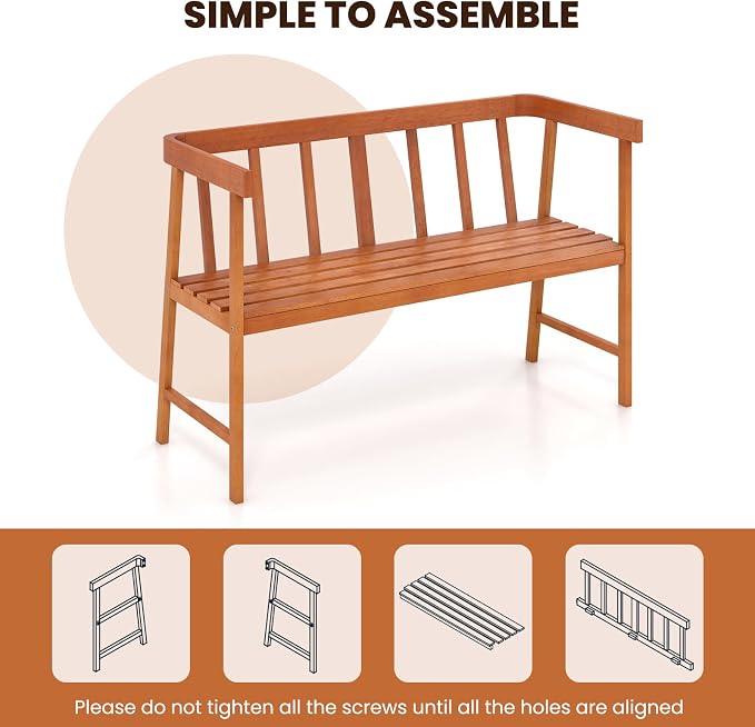 Tangkula Outdoor Eucalyptus Wood Bench, 2-Person Garden Bench - Image 8