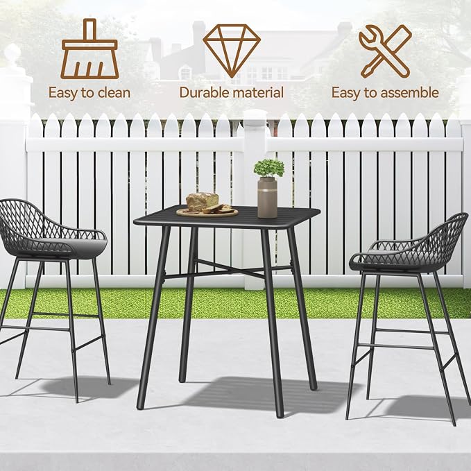 C-Hopetree 41" Counter Height Bar Table, Square Metal Pub Bistro Cocktail Table - Image 3