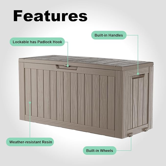 DRATO 75 Gallon Deck Box, Waterproof Resin Large Outdoor Storgae Box - Image 4