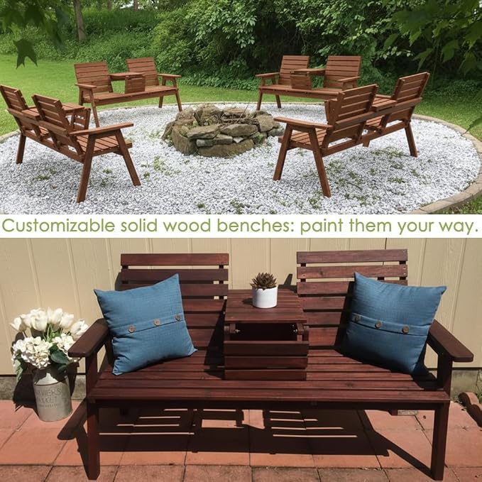 FORTUNO Cedar/Fir Log Wood Patio Garden Bench - Image 6