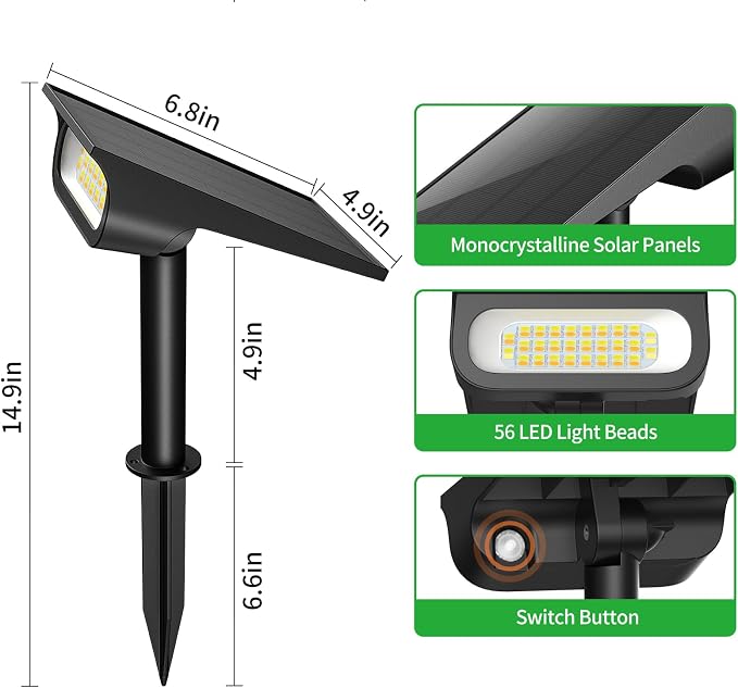 Solar Light Outdoor Waterproof IP65, 56 LED 3 Color Modes Solar Spot Lights - Image 7