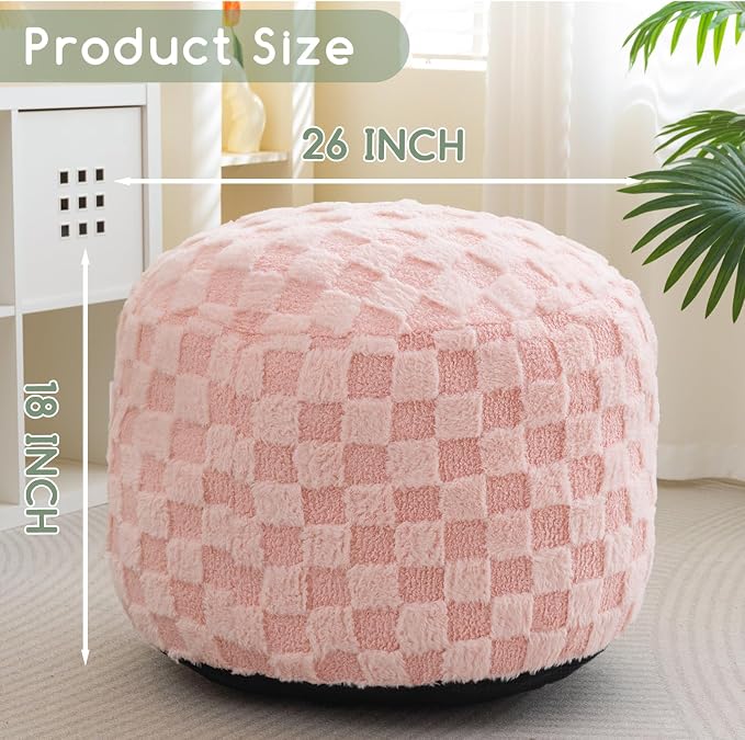 HIGOGOGO Round Stuffed Pouf Ottoman, Plaid Poufs - Image 2
