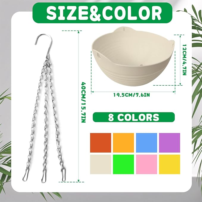 8 Pack 8 Inch Plastic Self Watering Hanging Planters, Colorful Hanging Basket - Image 2