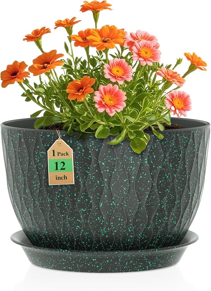 12 Inch Wide Water Ripples Flower Pots by WSMKSZ