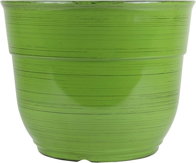 Garden Elements Indoor/Outdoor Glazed Brushed Happy Plastic Planter, Dark Green by GardenElements