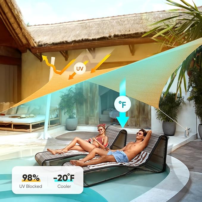 Quictent 24X24FT Large Oversized 185G HDPE Square Sun Shade Sail Canopy 98% UV - Image 8