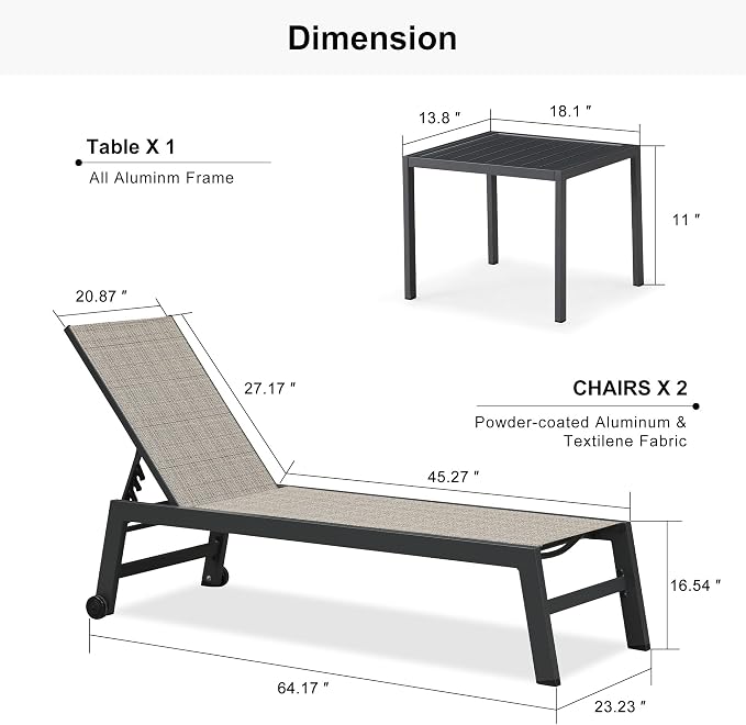 PURPLE LEAF Patio Chaise Lounge Set 4 Pieces Aluminum Outdoor Lounge Chairs - Image 2