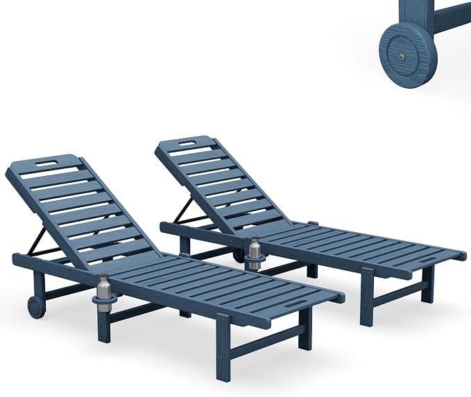 SERWALL Outdoor Chaise Lounge Set of 2, All-Weather HDPE Pool Lounge Chairs - Image 10