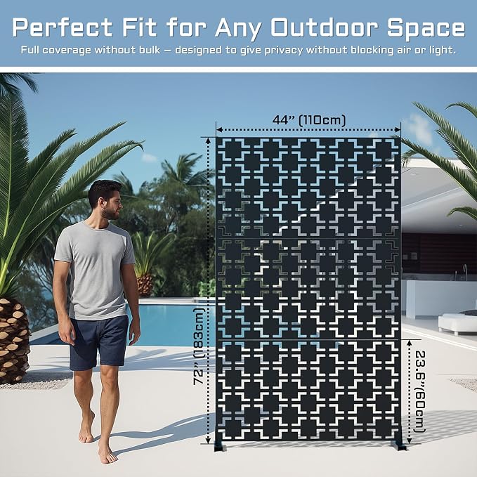 72" Metal Privacy Screen Freestanding Outdoor Room Divider Decorative Laser Cut - Image 8
