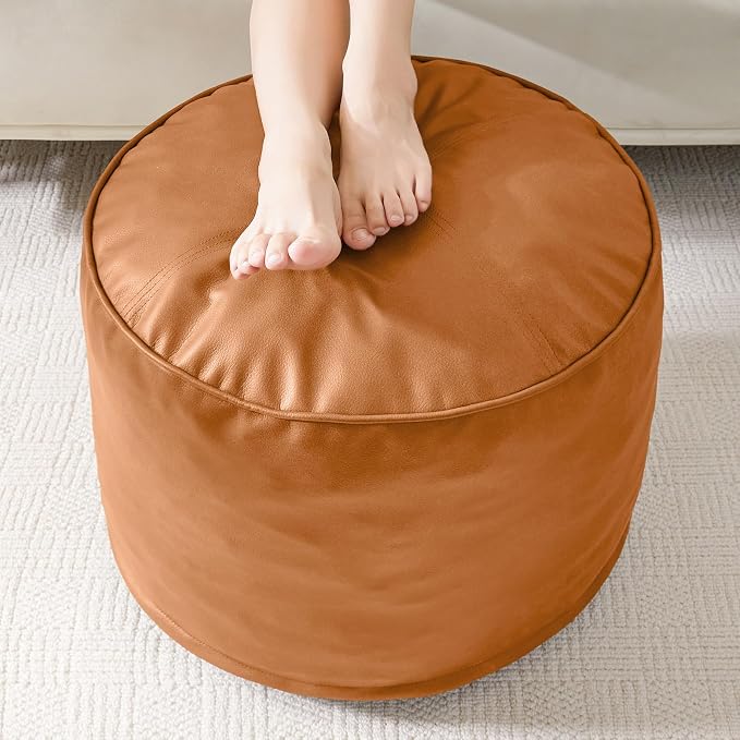 HIGOGOGO Round Stuffed Pouf Ottoman, Pu Leather Poufs by HIGOGOGO