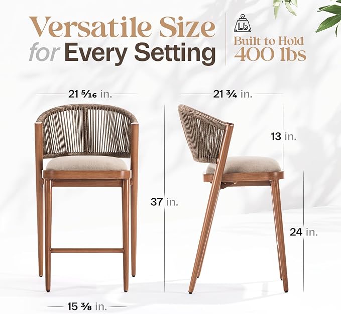 IDZO 400lbs Capacity Counter Stools Set of 2, 24 Inches Counter Height Bar - Image 2