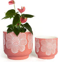 YBX 8 Inch + 6 Inch White Flower Pattern Plant Pots, Sand Glazed Ceramic Planter by YBXYIBOXUAN