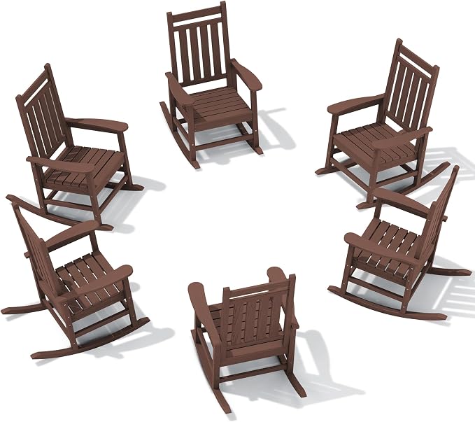 SERWALL HDPE Outdoor Rocking Chair Set of 6, Patio Rocking Chairs by SERWALL