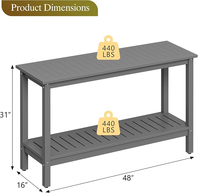 SUPER DEAL 48 inch Outdoor Console Table, 2-Tier Solid Wood Side Table - Image 3