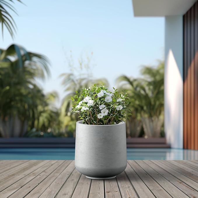 Kante 15.3" Dia Round Concrete Planter, Outdoor Indoor Large Plant Pots - Image 5